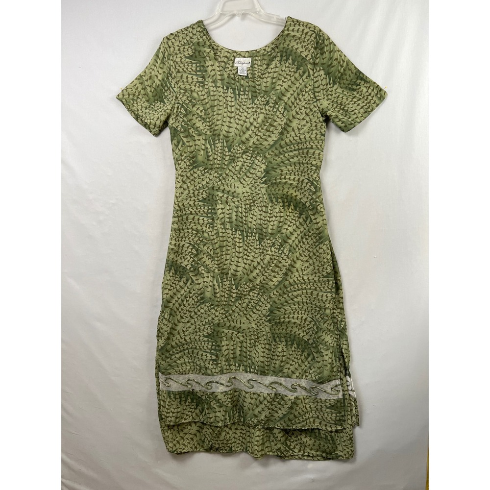 Vintage Mariposa Maxi Dress Womens 12 Green Shift Tie Waist Boho
